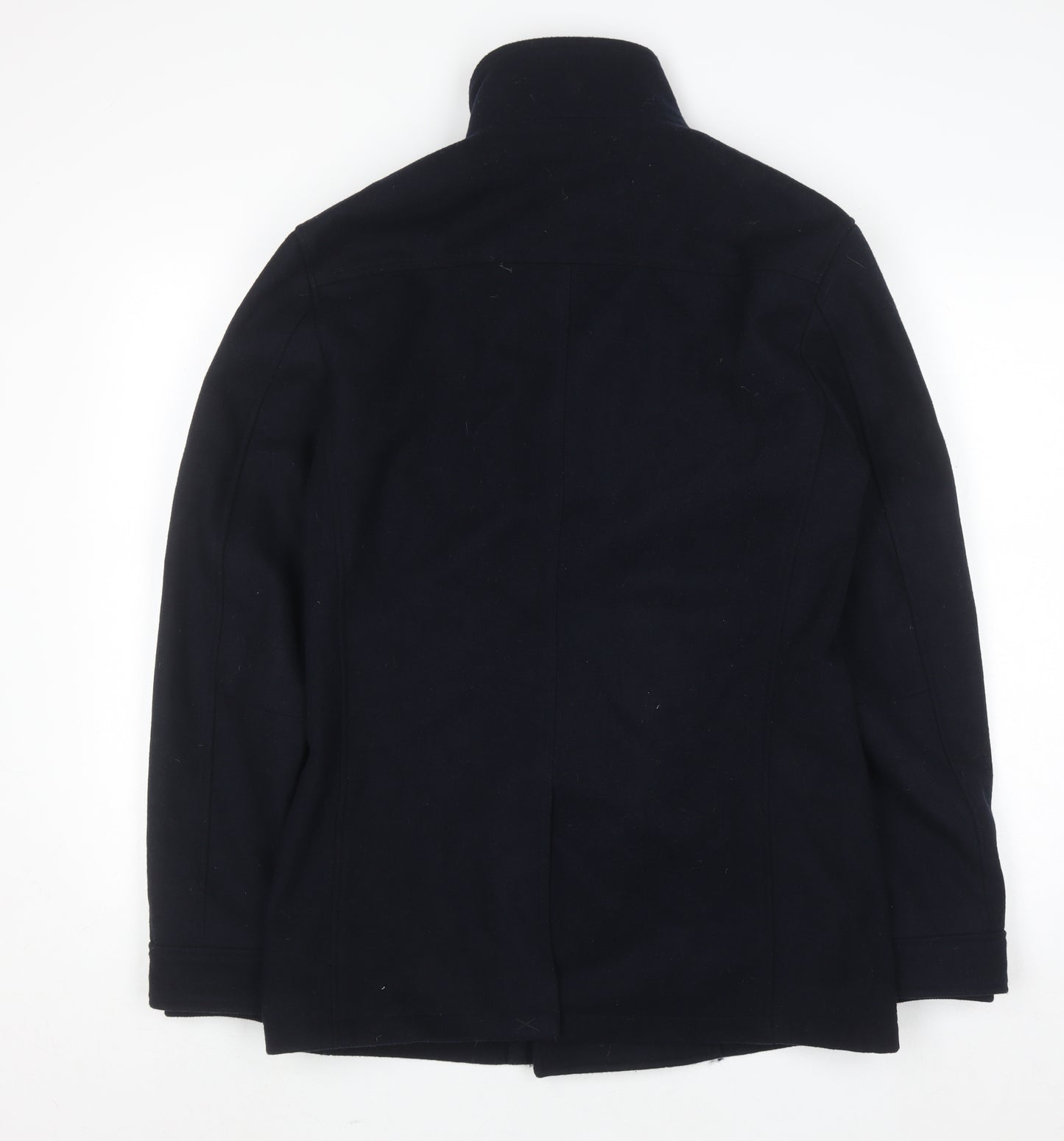 French Connection Men's Black Wool Pea Coat Jacket Size S Winter Smart