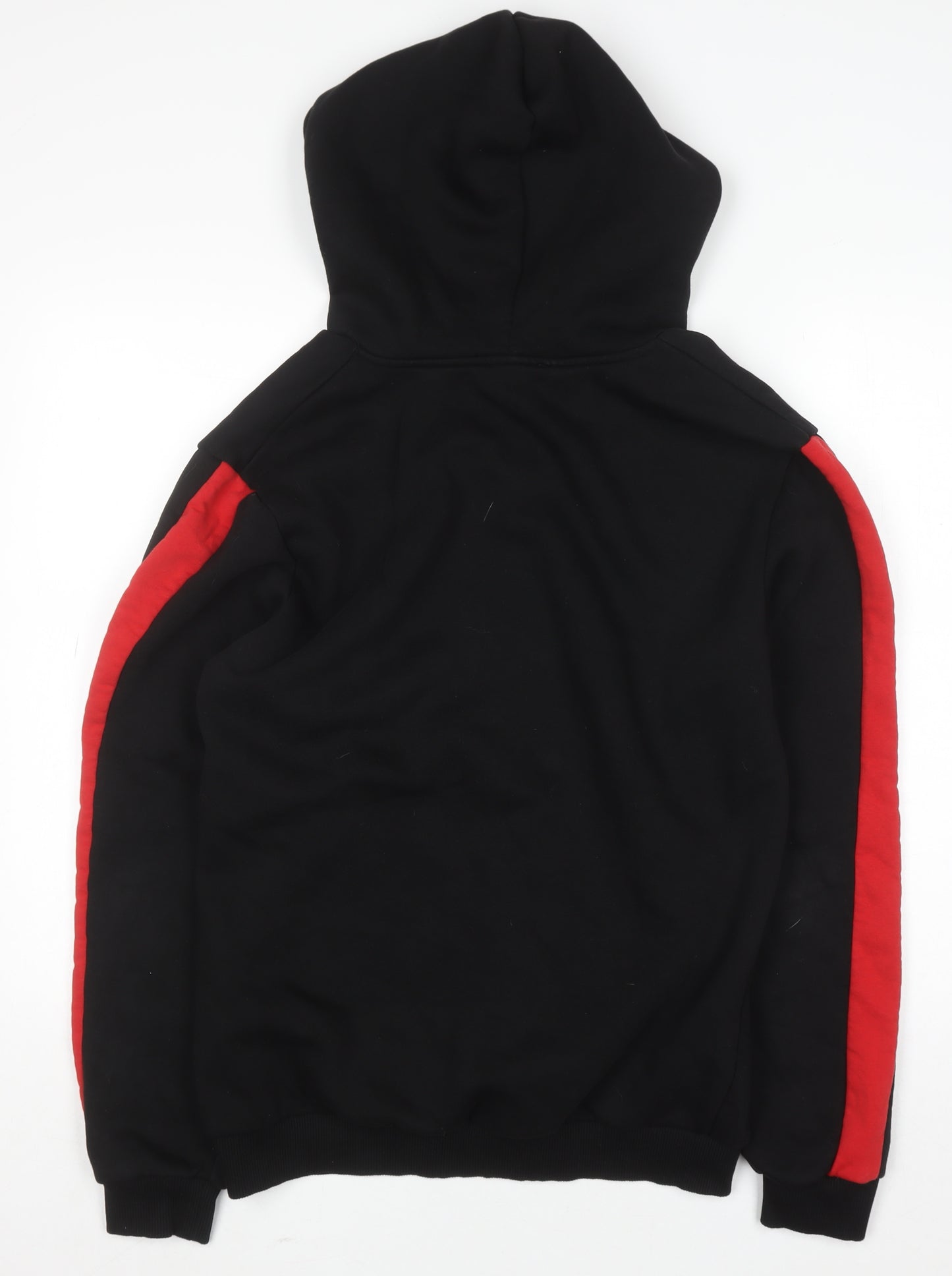 boohooMAN Men's Black Full Zip Hoodie Size M with Red Stripe Detail