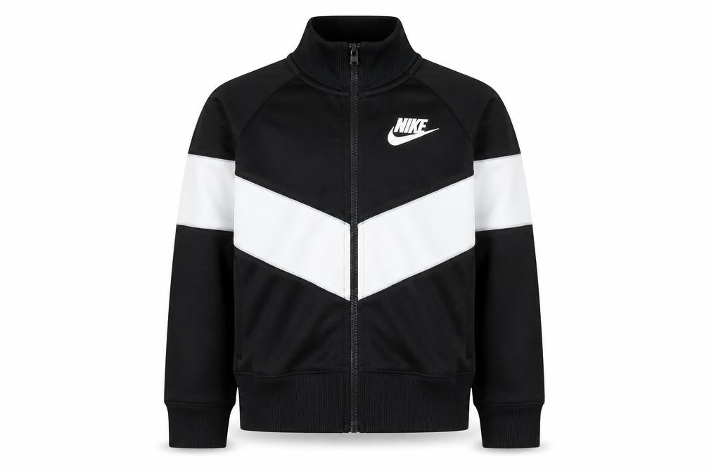 Front view of Nike boys’ black & white full zip sweatshirt, size S, (128-137cm)
