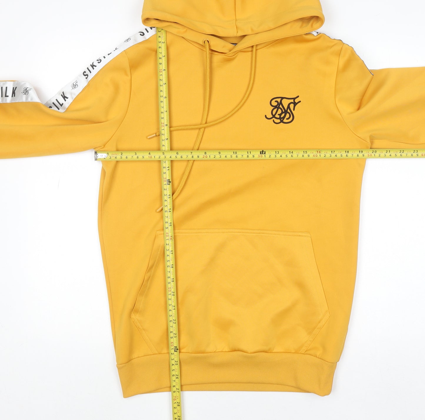 SikSilk Women's Yellow Pullover Hoodie XS Logo Tape Detail