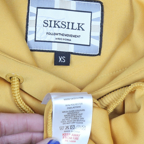 SikSilk Women's Yellow Pullover Hoodie XS Logo Tape Detail