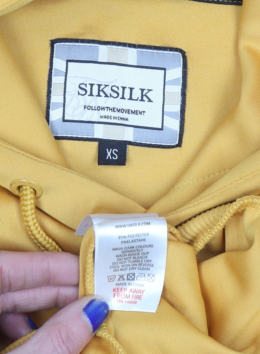SikSilk Women's Yellow Pullover Hoodie XS Logo Tape Detail