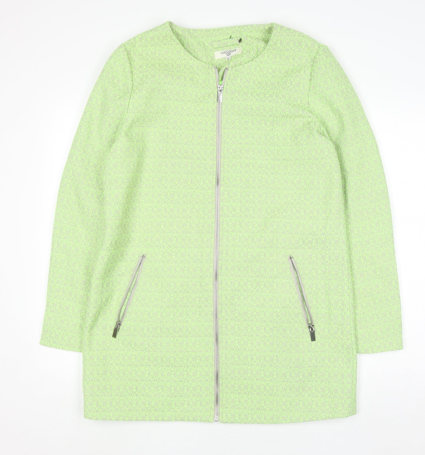Threadbare Women Green Mid-Length Zip Tweed Coat Size 12