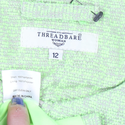 Threadbare Women Green Mid-Length Zip Tweed Coat Size 12
