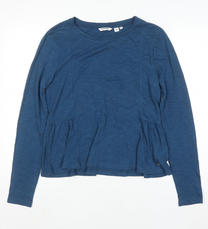Superdry Women Blue Long Sleeve Cotton Blend Jersey T-Shirt Size 10