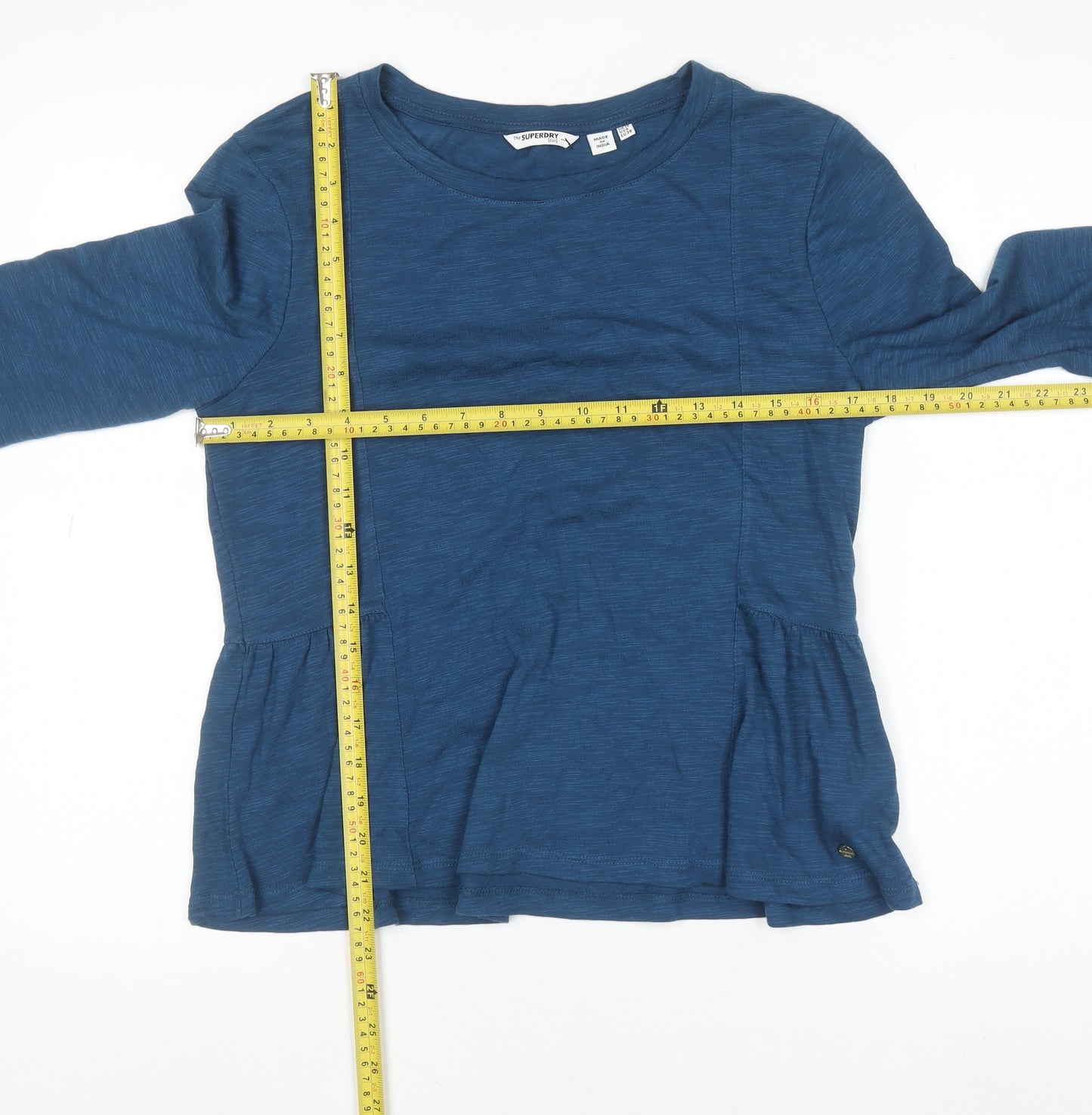 Superdry Women Blue Long Sleeve Cotton Blend Jersey T-Shirt Size 10