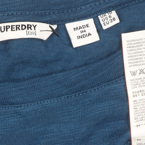 Superdry Women Blue Long Sleeve Cotton Blend Jersey T-Shirt Size 10