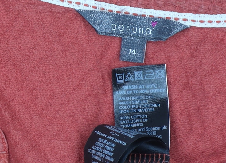 Marks and Spencer Per Una Women's Red Cotton Tunic Blouse Size 14