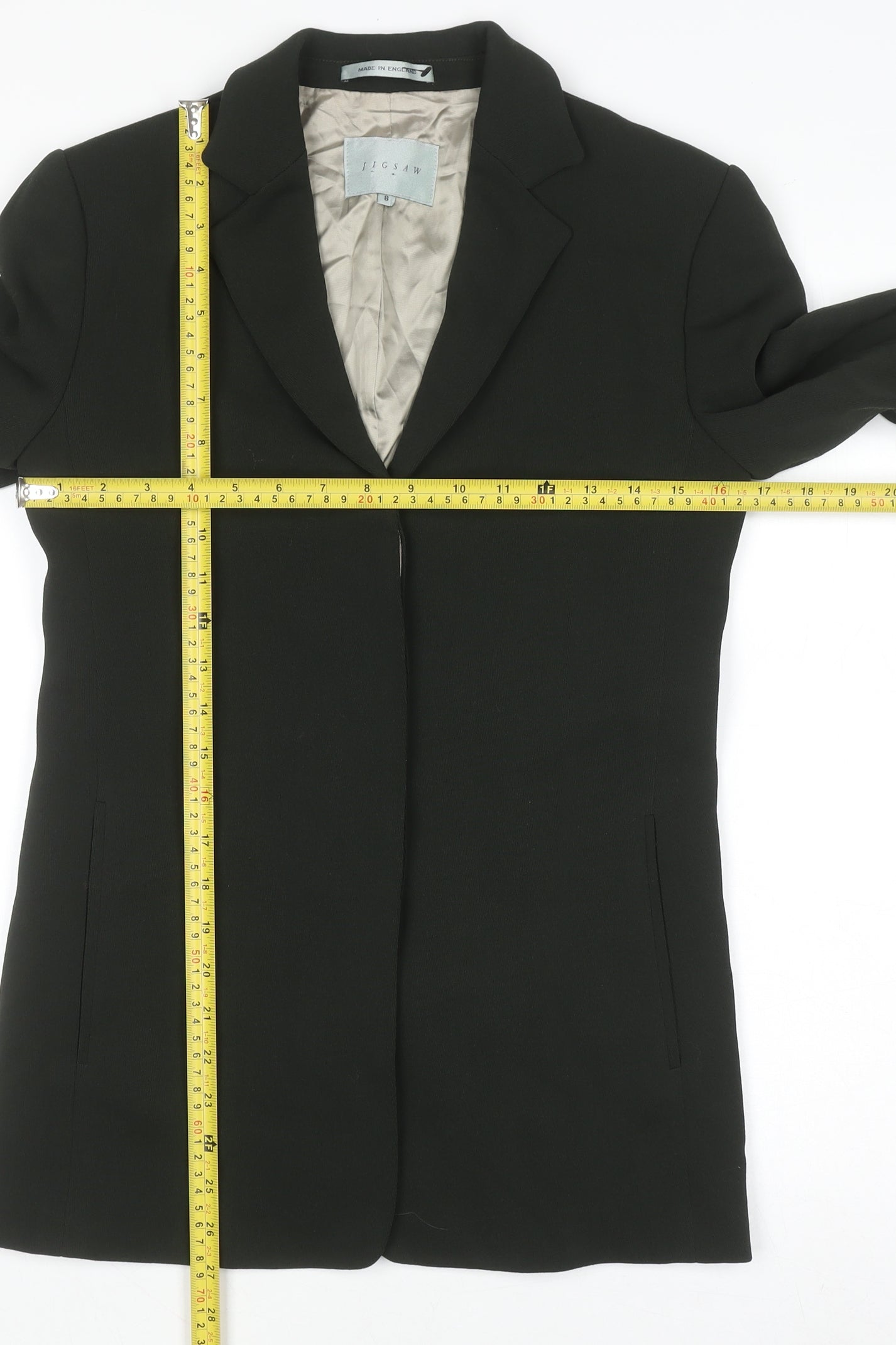 Jigsaw Women's Black Wool Blend Blazer Jacket Size 8 Classic Lined