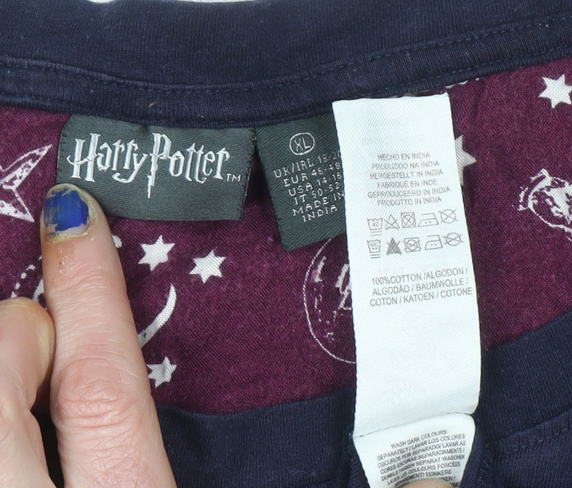 Harry Potter Womens Blue XL Cotton Short Sleeve Pyjama Top