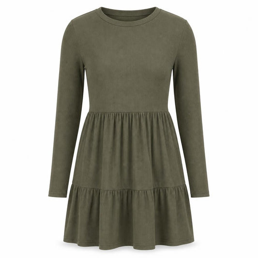 Front view of Miss Selfridge Women’s Green Skater Dress, size UK 8, Long Sleeve Knit