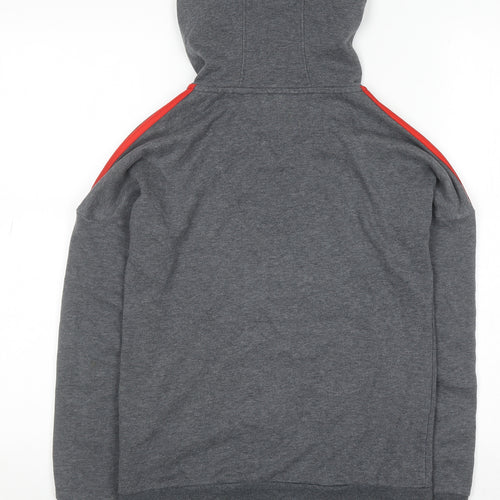 Adidas Boys Grey Full Zip Hoodie 11-12 Years Cotton Blend Red Stripes