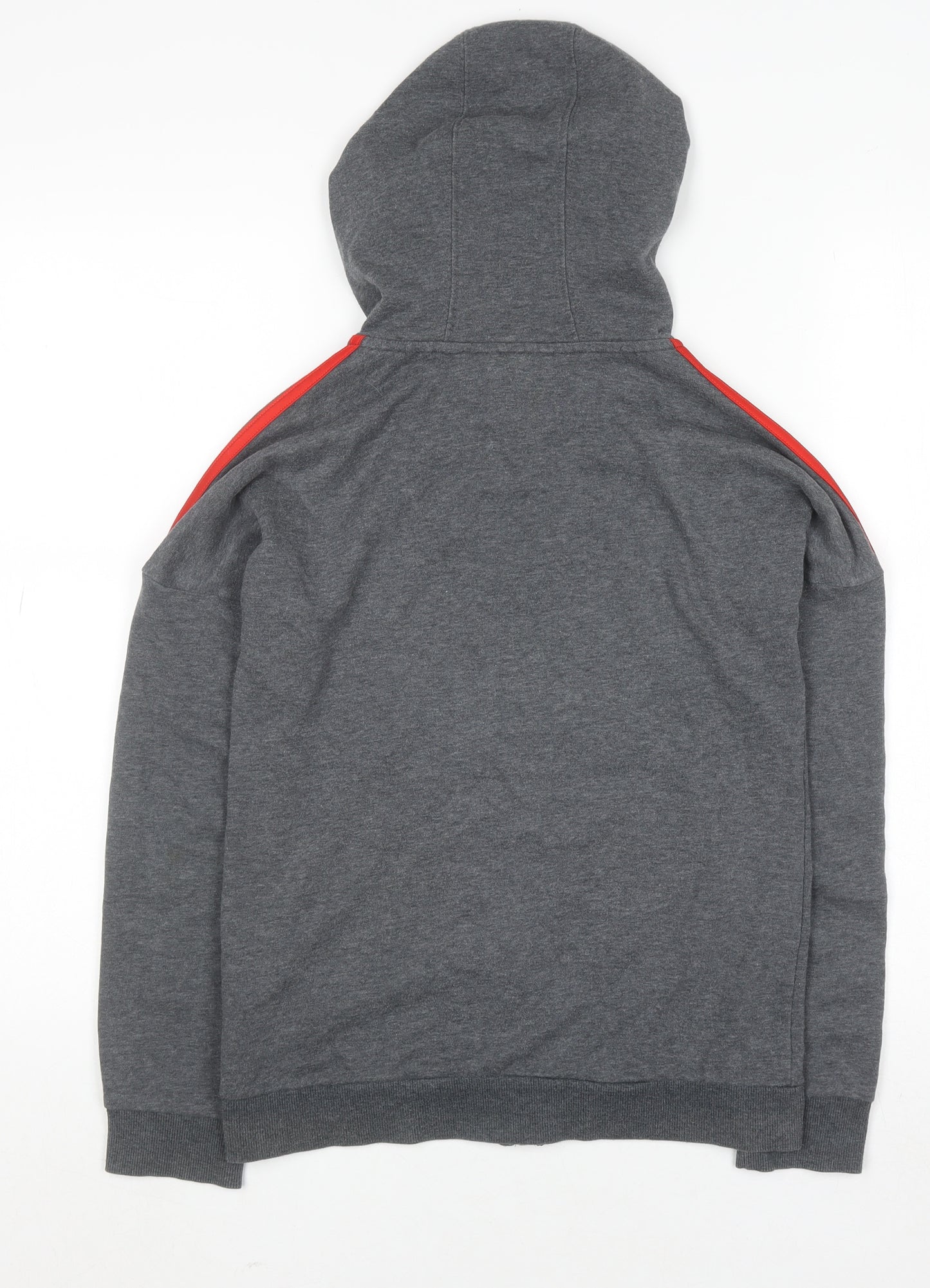 Adidas Boys Grey Full Zip Hoodie 11-12 Years Cotton Blend Red Stripes