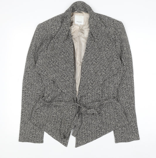 Great Plains Women Grey Herringbone Belted Blazer Lined Jacket L