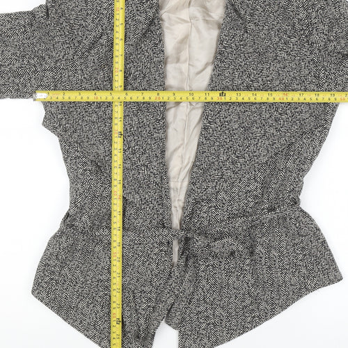 Great Plains Women Grey Herringbone Belted Blazer Lined Jacket L