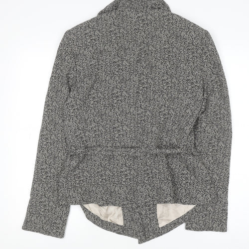 Great Plains Women Grey Herringbone Belted Blazer Lined Jacket L