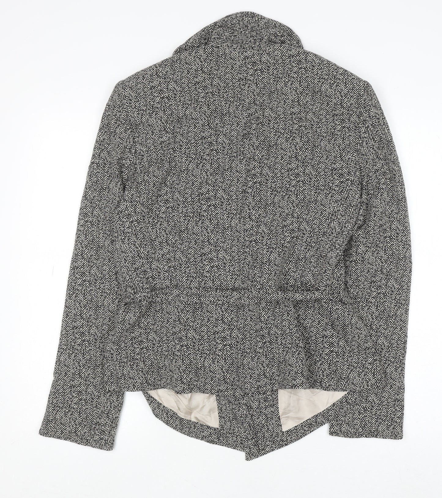 Great Plains Women Grey Herringbone Belted Blazer Lined Jacket L