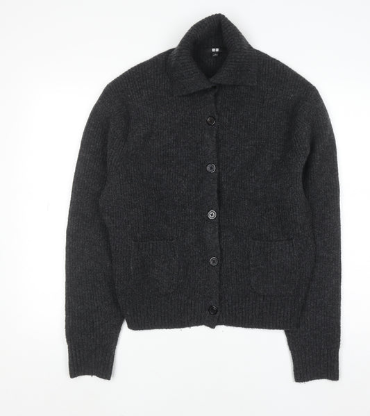 UNIQLO Women’s Grey Collared Knit Cardigan Jumper Size M