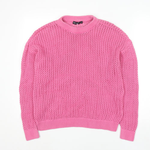 Marks and Spencer Women Pink Open-Knit Cotton Jumper Size L
