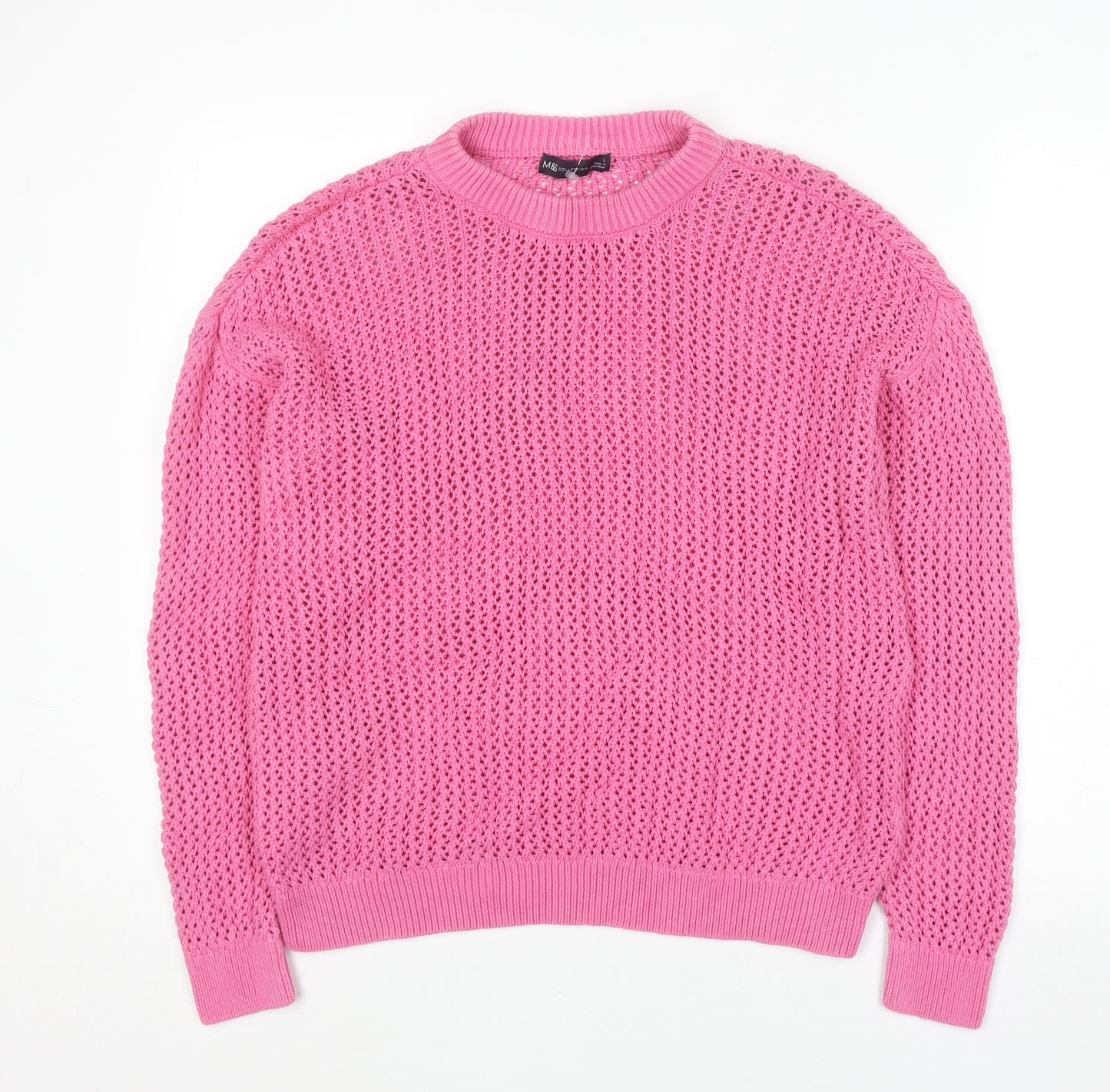 Marks and Spencer Women Pink Open-Knit Cotton Jumper Size L