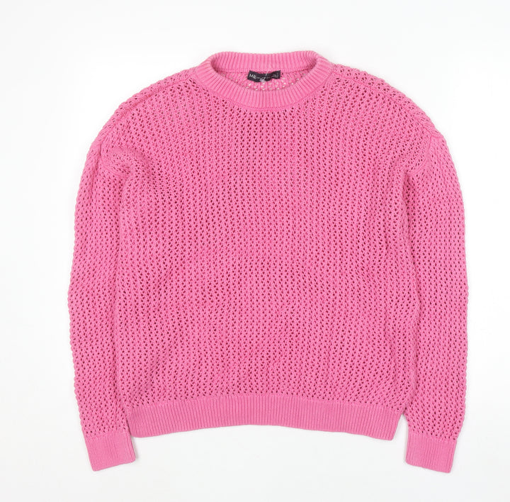 Marks and Spencer Women Pink Open-Knit Cotton Jumper Size L