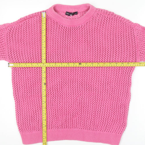 Marks and Spencer Women Pink Open-Knit Cotton Jumper Size L