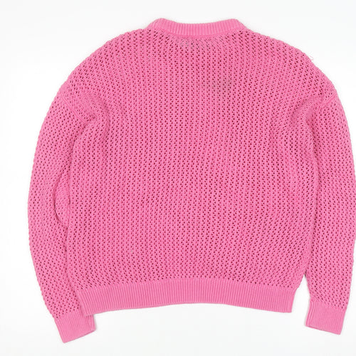 Marks and Spencer Women Pink Open-Knit Cotton Jumper Size L