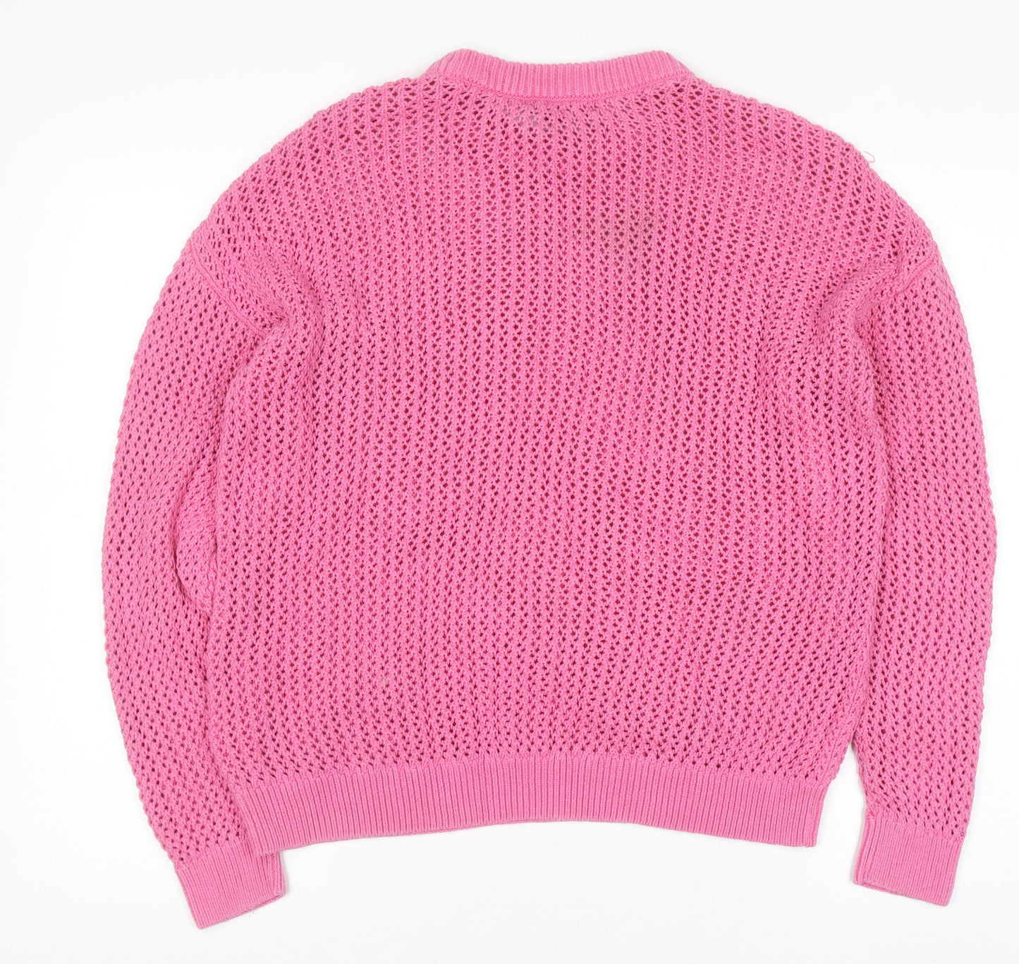 Marks and Spencer Women Pink Open-Knit Cotton Jumper Size L