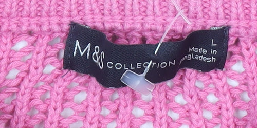 Marks and Spencer Women Pink Open-Knit Cotton Jumper Size L
