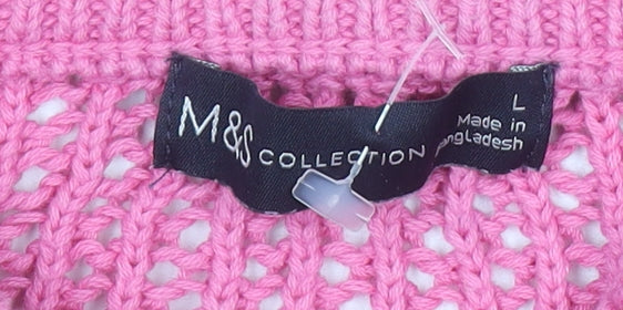 Marks and Spencer Women Pink Open-Knit Cotton Jumper Size L