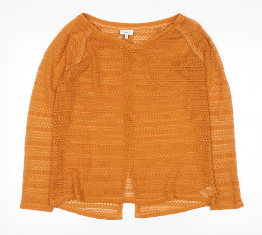 Next Womens Orange V-Neck Open-Knit Pullover Jumper Size 10