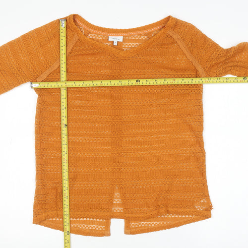 Next Womens Orange V-Neck Open-Knit Pullover Jumper Size 10