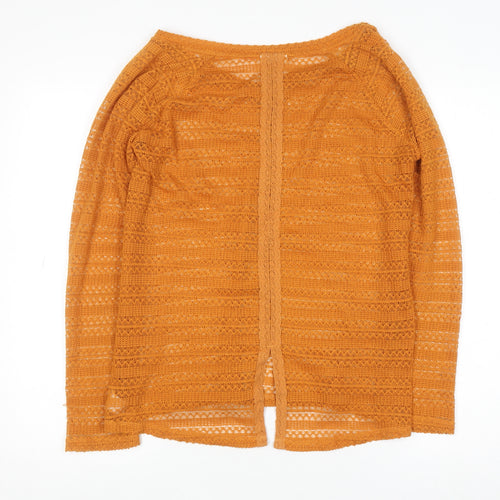Next Womens Orange V-Neck Open-Knit Pullover Jumper Size 10