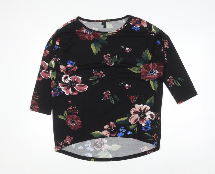 Vero Moda Women's Black Floral 3/4 Sleeve Pullover Jumper M