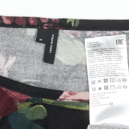 Vero Moda Women's Black Floral 3/4 Sleeve Pullover Jumper M