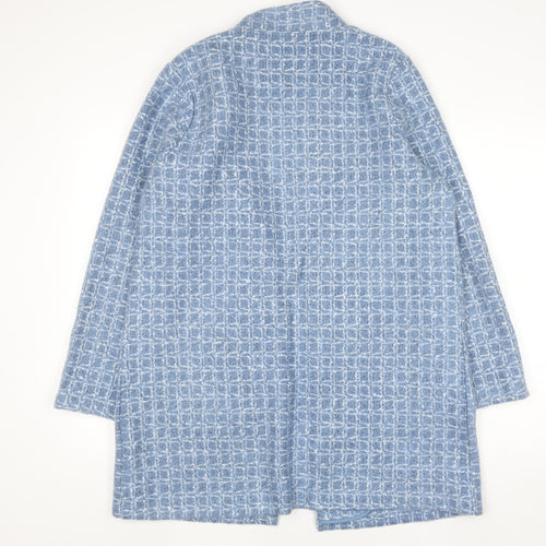 M&Co Women Blue Check Knit Coatigan Size 16 Open Mid-Length Jacket
