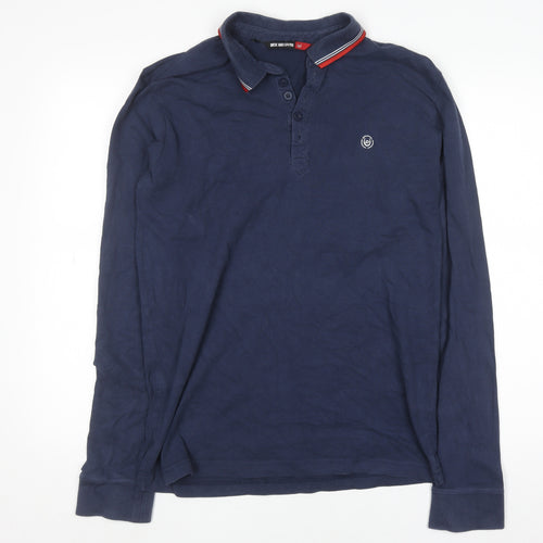 Duck and Cover Men's Blue Long Sleeve Cotton Polo Shirt Size L