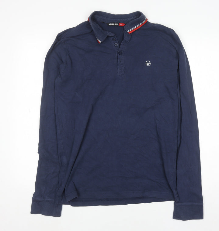 Duck and Cover Men's Blue Long Sleeve Cotton Polo Shirt Size L