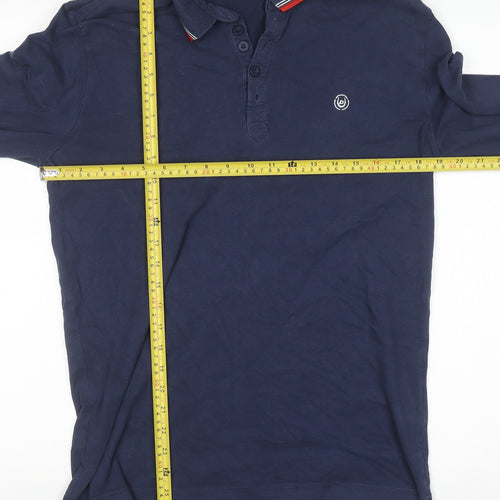 Duck and Cover Men's Blue Long Sleeve Cotton Polo Shirt Size L