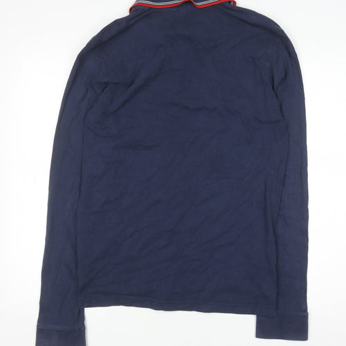 Duck and Cover Men's Blue Long Sleeve Cotton Polo Shirt Size L