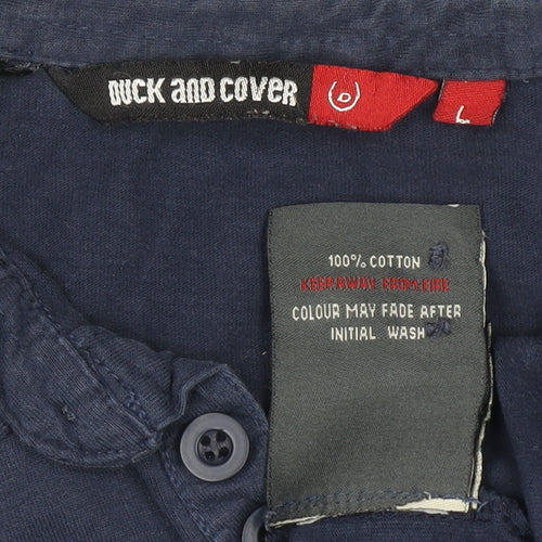Duck and Cover Men's Blue Long Sleeve Cotton Polo Shirt Size L