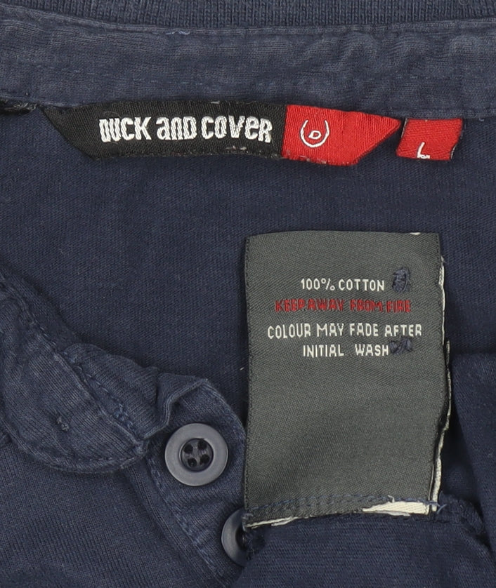 Duck and Cover Men's Blue Long Sleeve Cotton Polo Shirt Size L