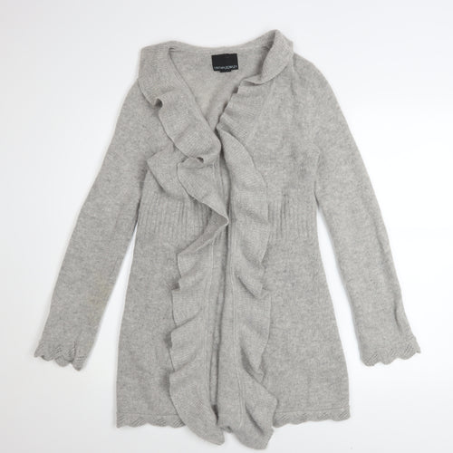 Cynthia Rowley Women Grey Wool Angora Ruffle Cardigan M