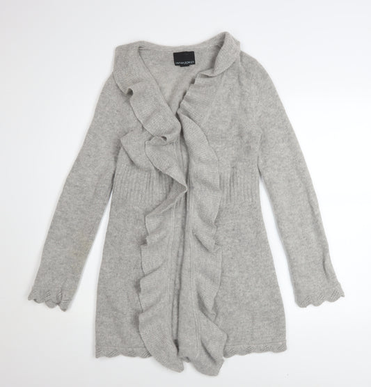 Cynthia Rowley Women Grey Wool Angora Ruffle Cardigan M