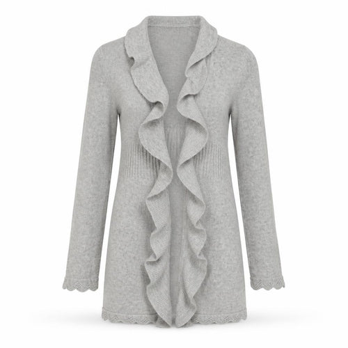 Cynthia Rowley Women Grey Wool Angora Ruffle Cardigan M