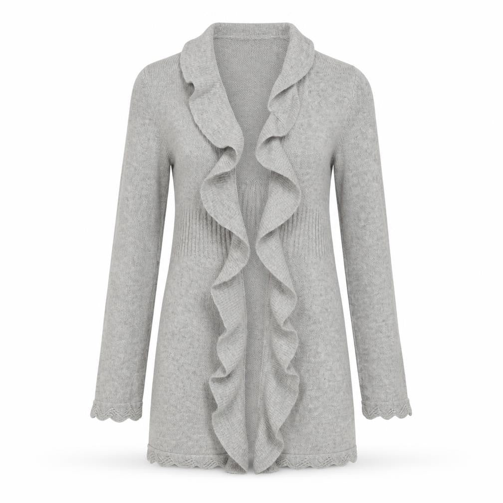 Cynthia Rowley Women Grey Wool Angora Ruffle Cardigan M