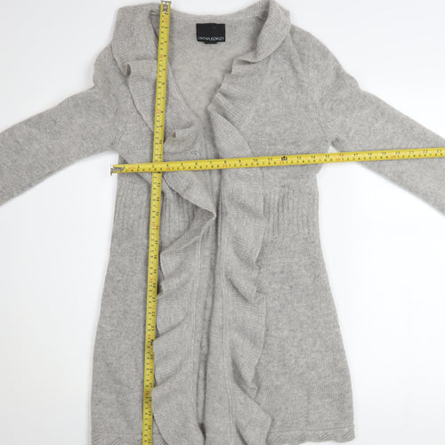 Cynthia Rowley Women Grey Wool Angora Ruffle Cardigan M