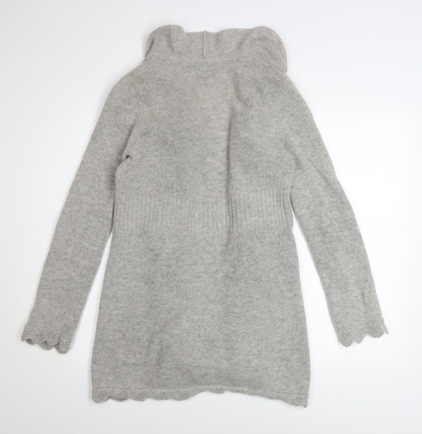 Cynthia Rowley Women Grey Wool Angora Ruffle Cardigan M