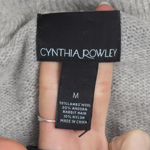 Cynthia Rowley Women Grey Wool Angora Ruffle Cardigan M