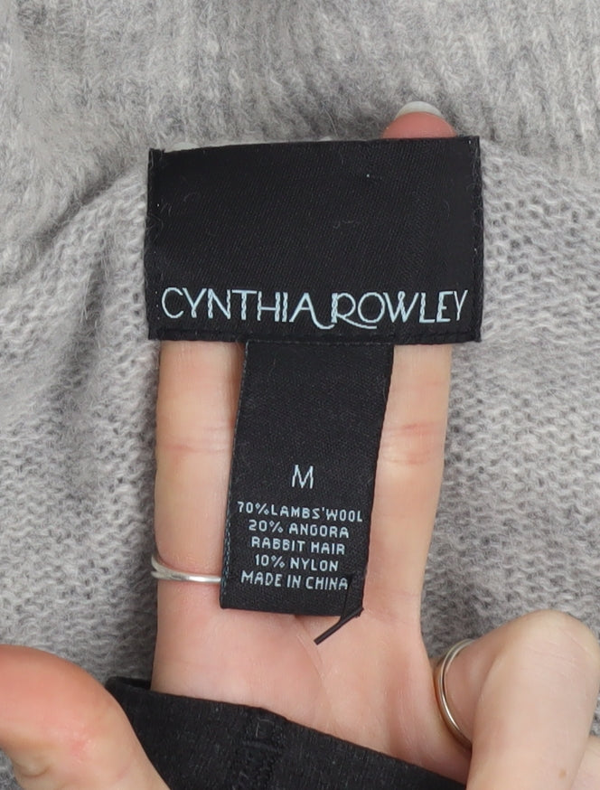 Cynthia Rowley Women Grey Wool Angora Ruffle Cardigan M
